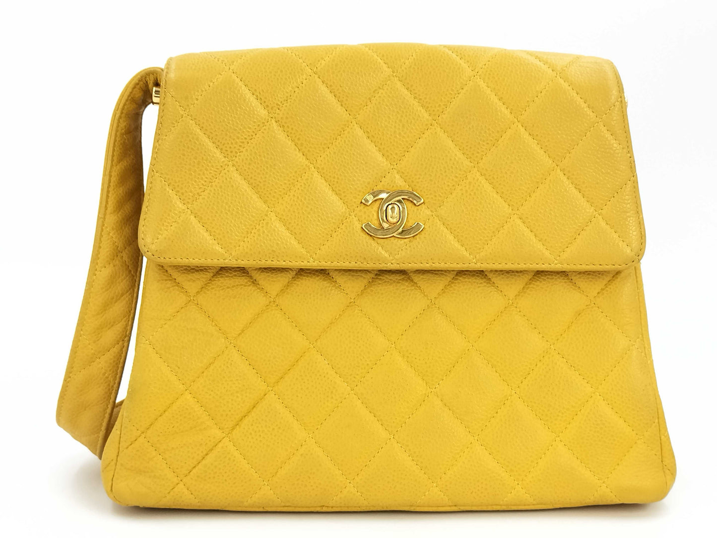 CHANEL Caviar Skin Yellow No. 4 Shoulder Bag