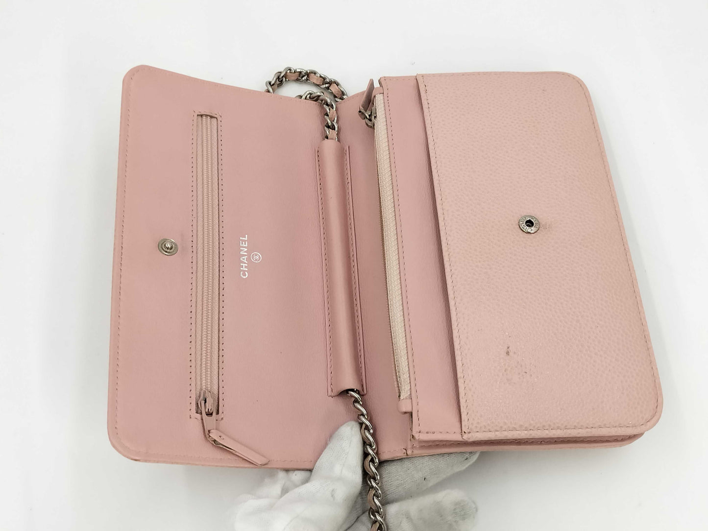 CHANEL Caviar Skin Chain Wallet Pink Shoulder Bag