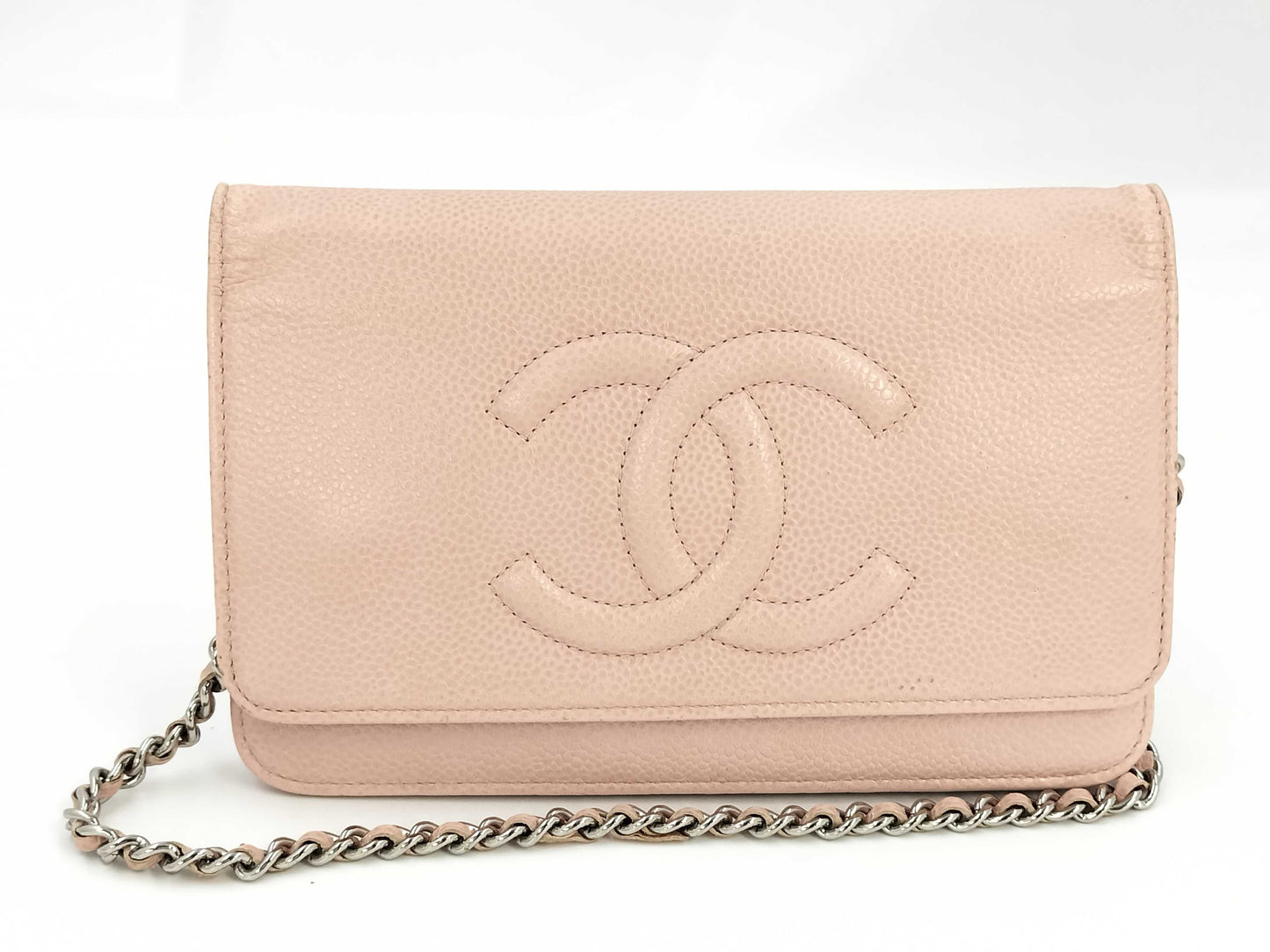 CHANEL Caviar Skin Chain Wallet Pink Shoulder Bag
