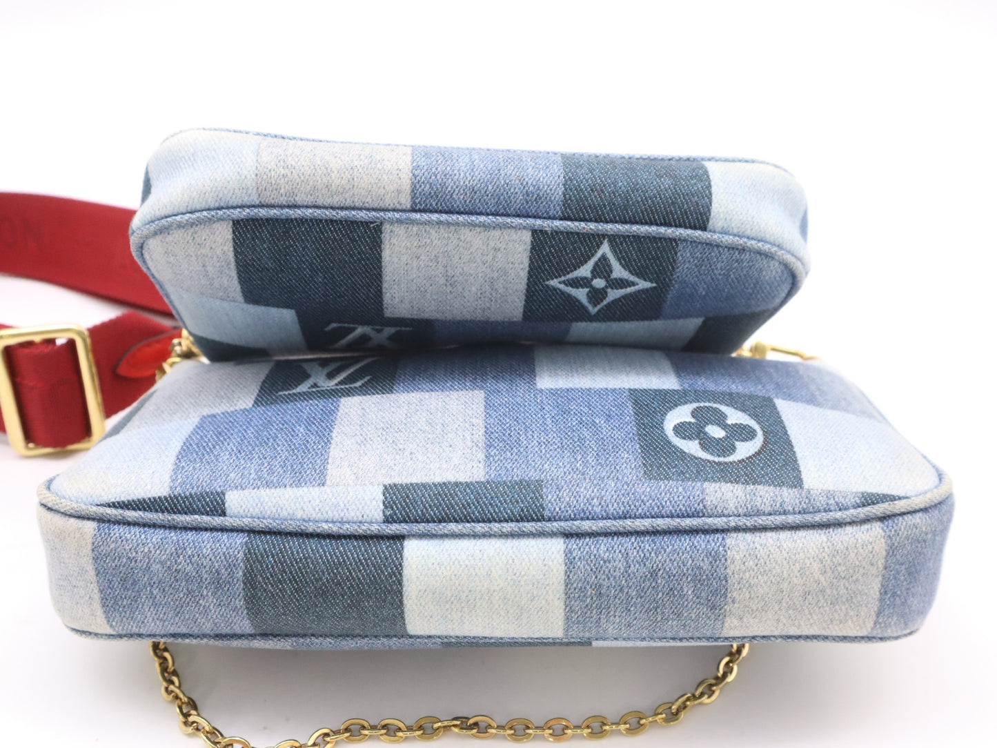 LOUIS VUITTON M44990 Monogram Denim Multi Pochette Accessoires RFID Verified Shoulder Bag with Two Pouches and Shoulder Strap