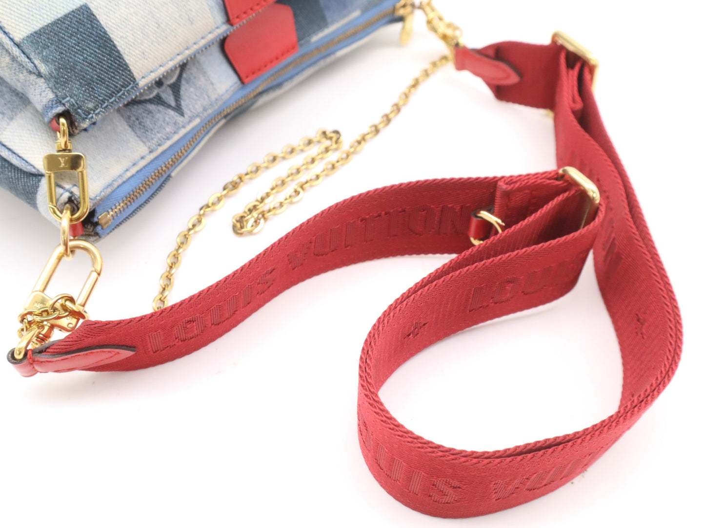 LOUIS VUITTON M44990 Monogram Denim Multi Pochette Accessoires RFID Verified Shoulder Bag with Two Pouches and Shoulder Strap