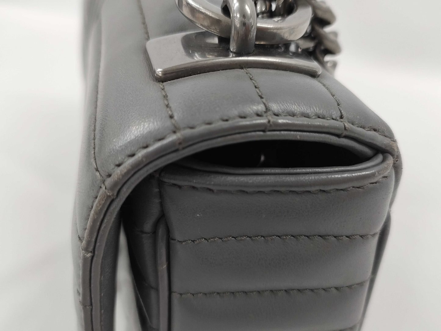 PRADA Diagram Shoulder Bag in Grey Quilted Leather with Silver Hardware