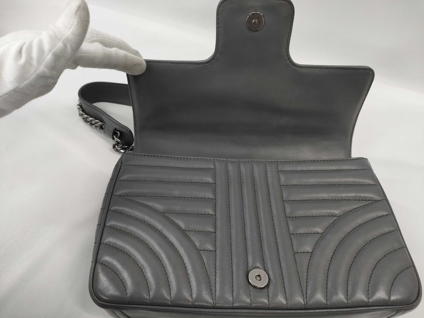 PRADA Diagram Shoulder Bag in Grey Quilted Leather with Silver Hardware