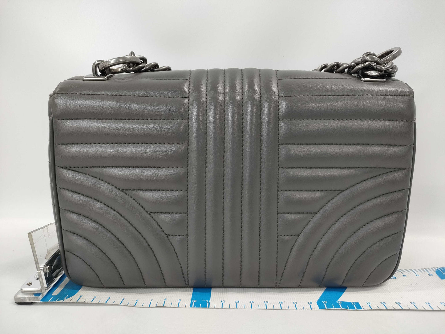 PRADA Diagram Shoulder Bag in Grey Quilted Leather with Silver Hardware