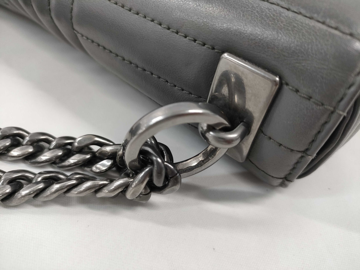 PRADA Diagram Shoulder Bag in Grey Quilted Leather with Silver Hardware