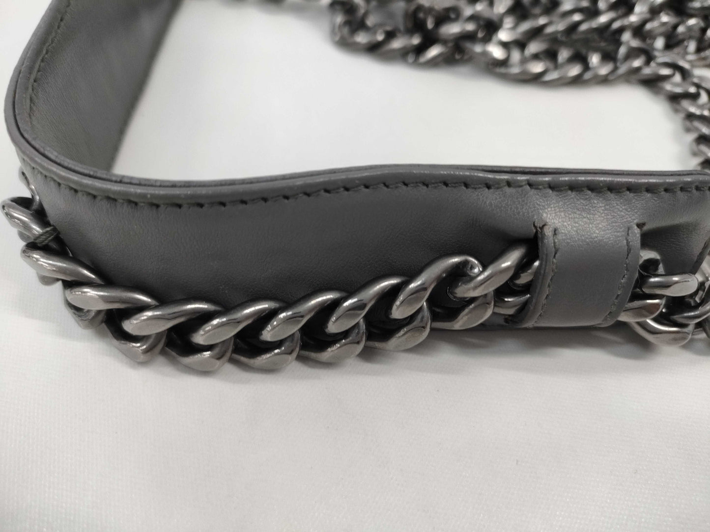 PRADA Diagram Shoulder Bag in Grey Quilted Leather with Silver Hardware