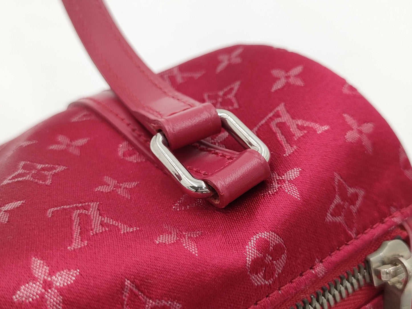 LOUIS VUITTON Monogram Satin Little Papillon M92353 TH0092 Red Handbag with Dust Bag
