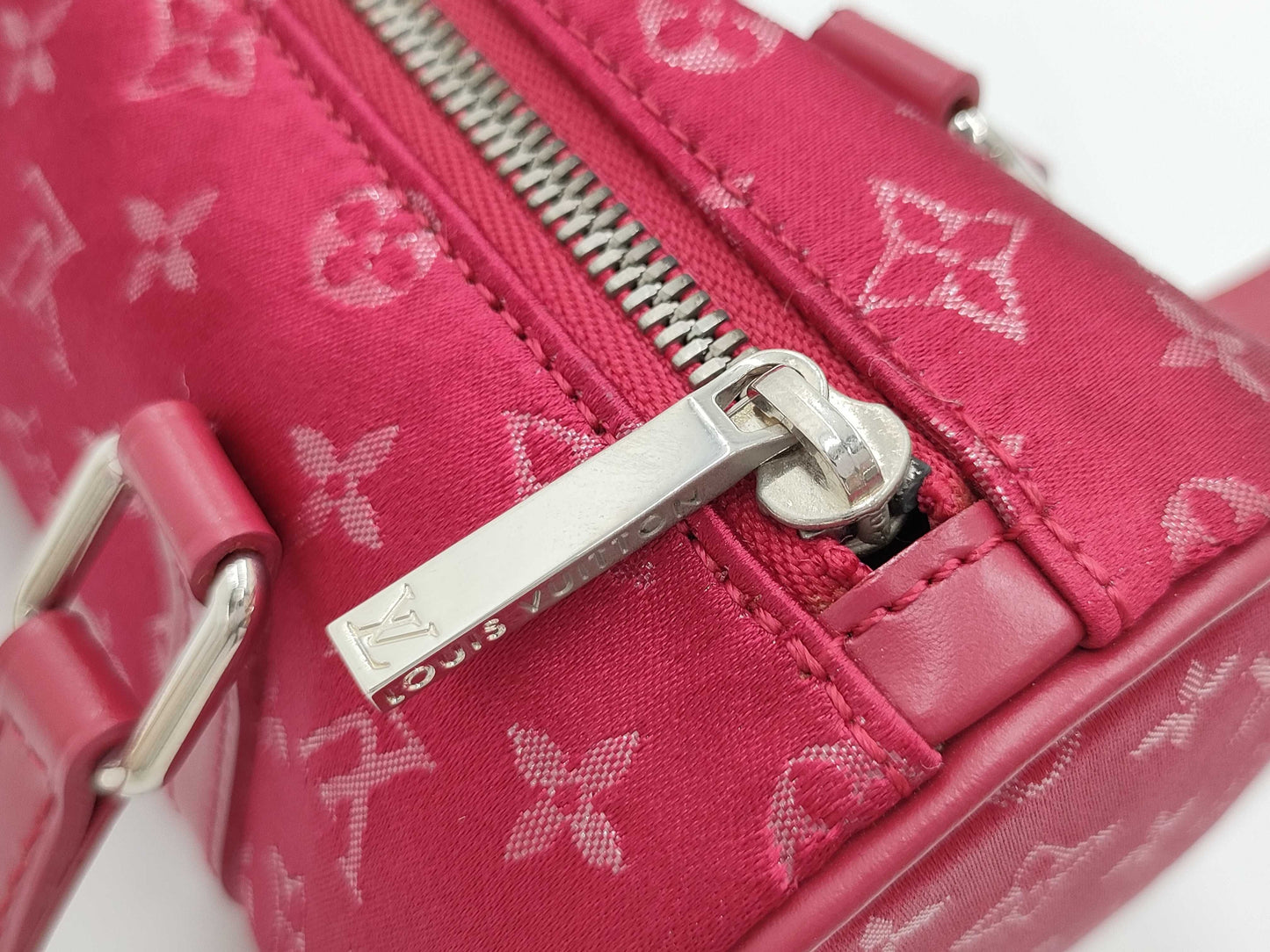 LOUIS VUITTON Monogram Satin Little Papillon M92353 TH0092 Red Handbag with Dust Bag