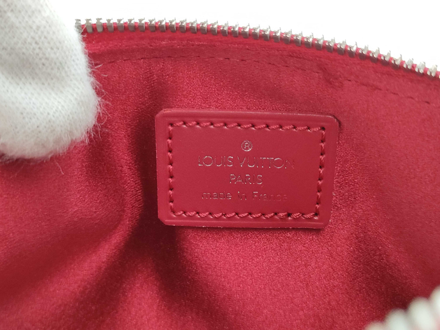 LOUIS VUITTON Monogram Satin Little Papillon M92353 TH0092 Red Handbag with Dust Bag