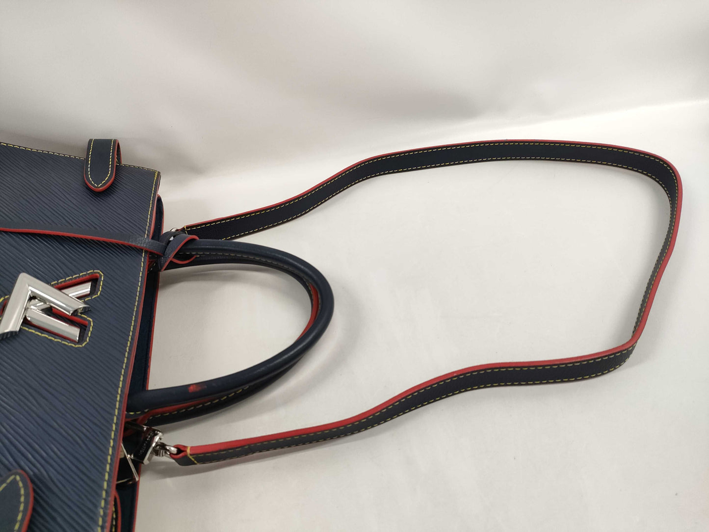 LOUIS VUITTON Twist Tote Handbag, Navy Blue with Silver Hardware, Epi Leather, Shoulder Strap, Clochet, M54980 AR4108