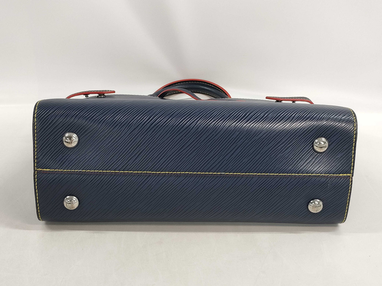 LOUIS VUITTON Twist Tote Handbag, Navy Blue with Silver Hardware, Epi Leather, Shoulder Strap, Clochet, M54980 AR4108