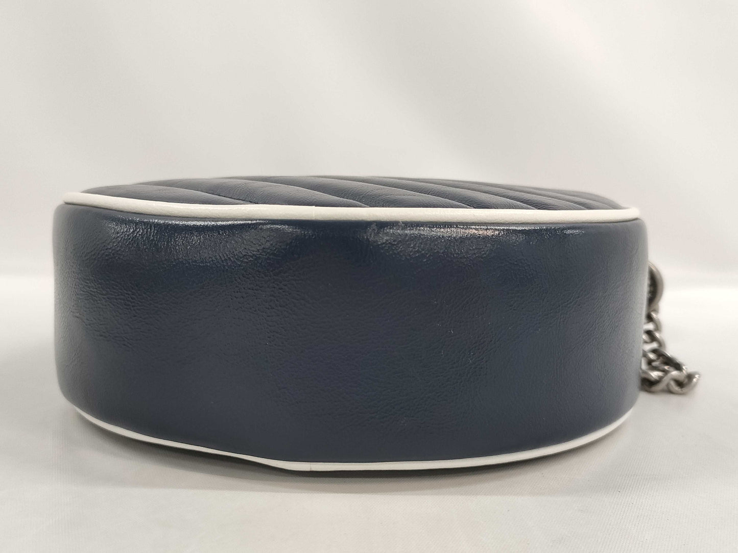 GUCCI GG Marmont Round Shoulder Bag in Navy and White Leather