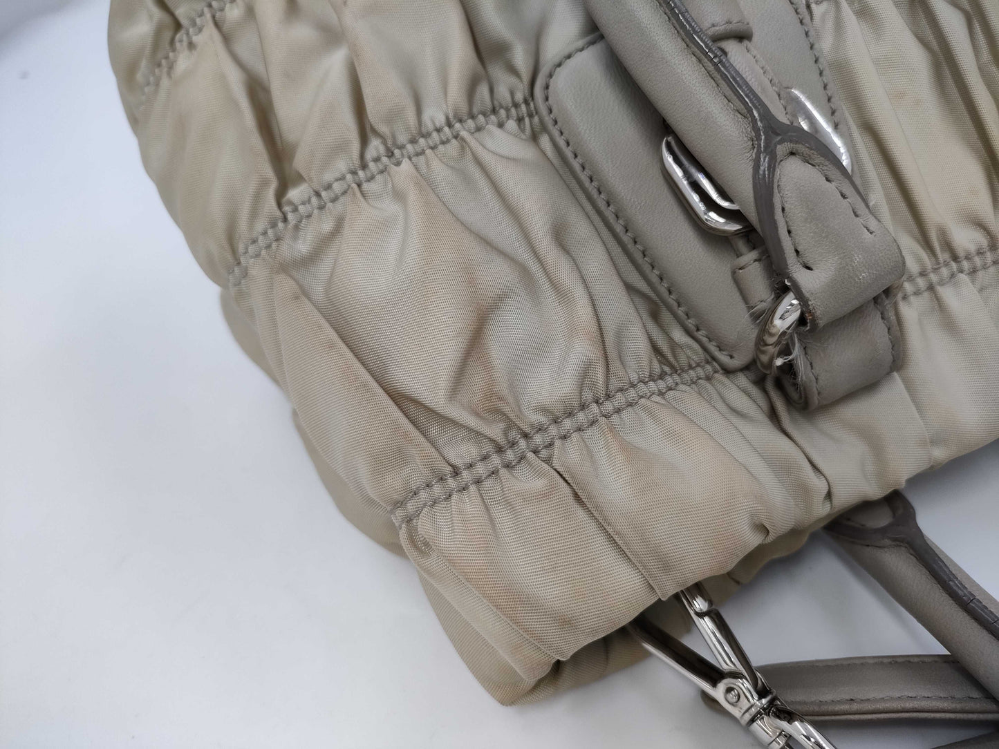 PRADA Triangle Logo Gathered Handbag