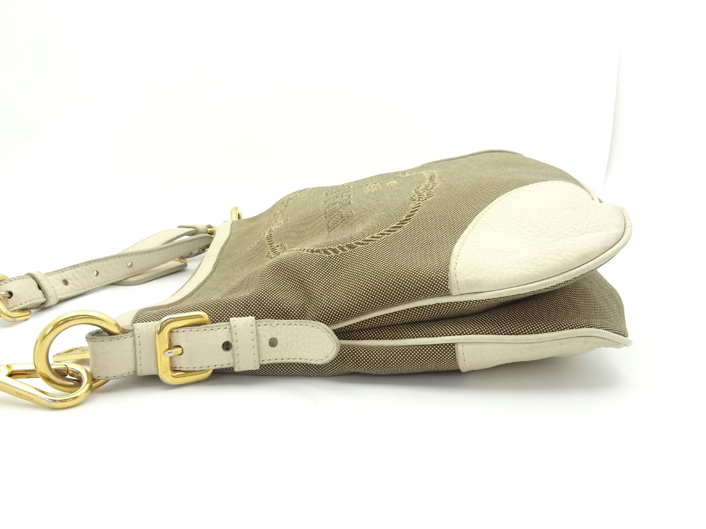 PRADA Jacquard Logo Canvas and Leather Shoulder Bag