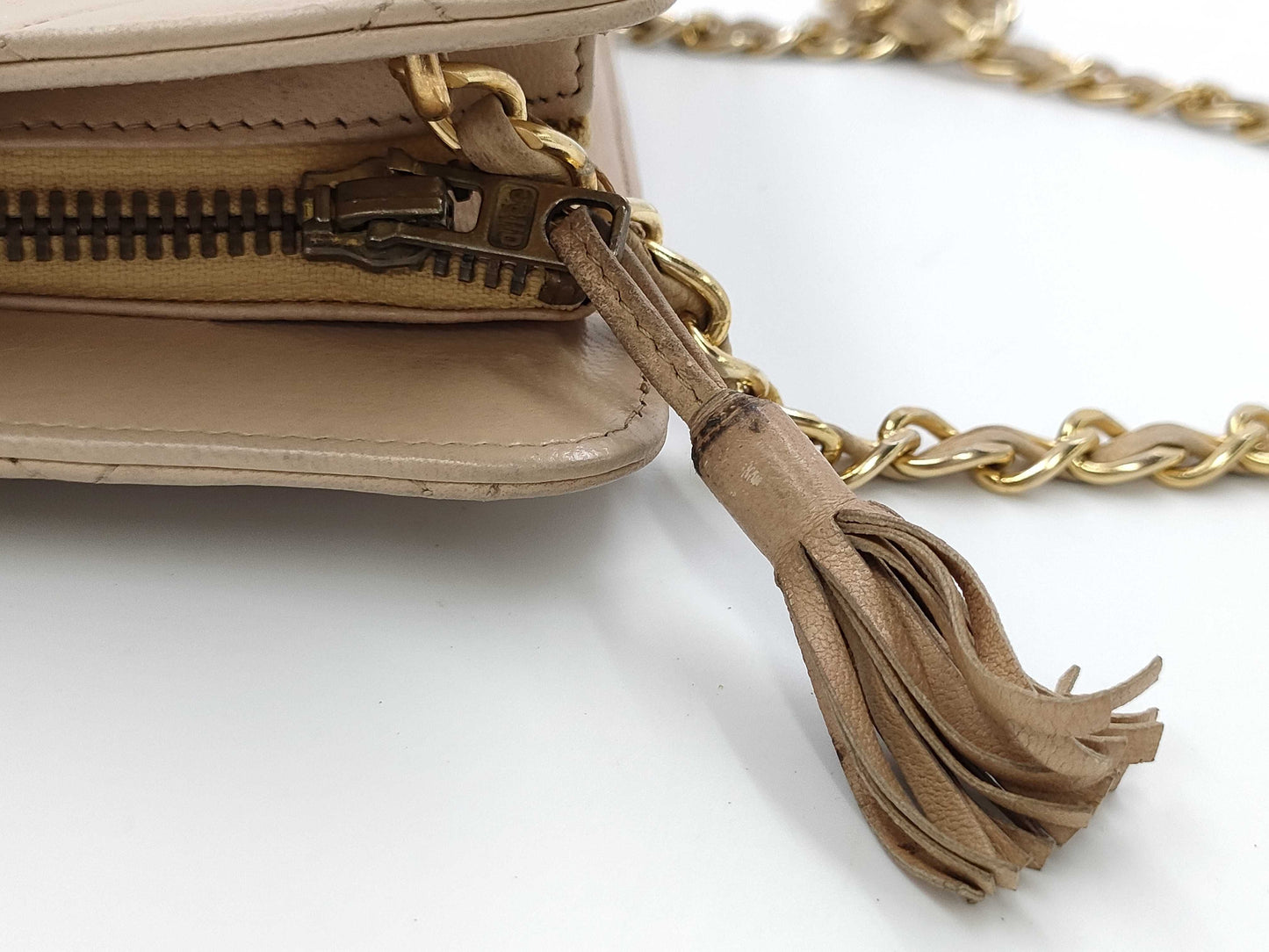 CHANEL Matelasse Tassel Chain Beige Shoulder Bag