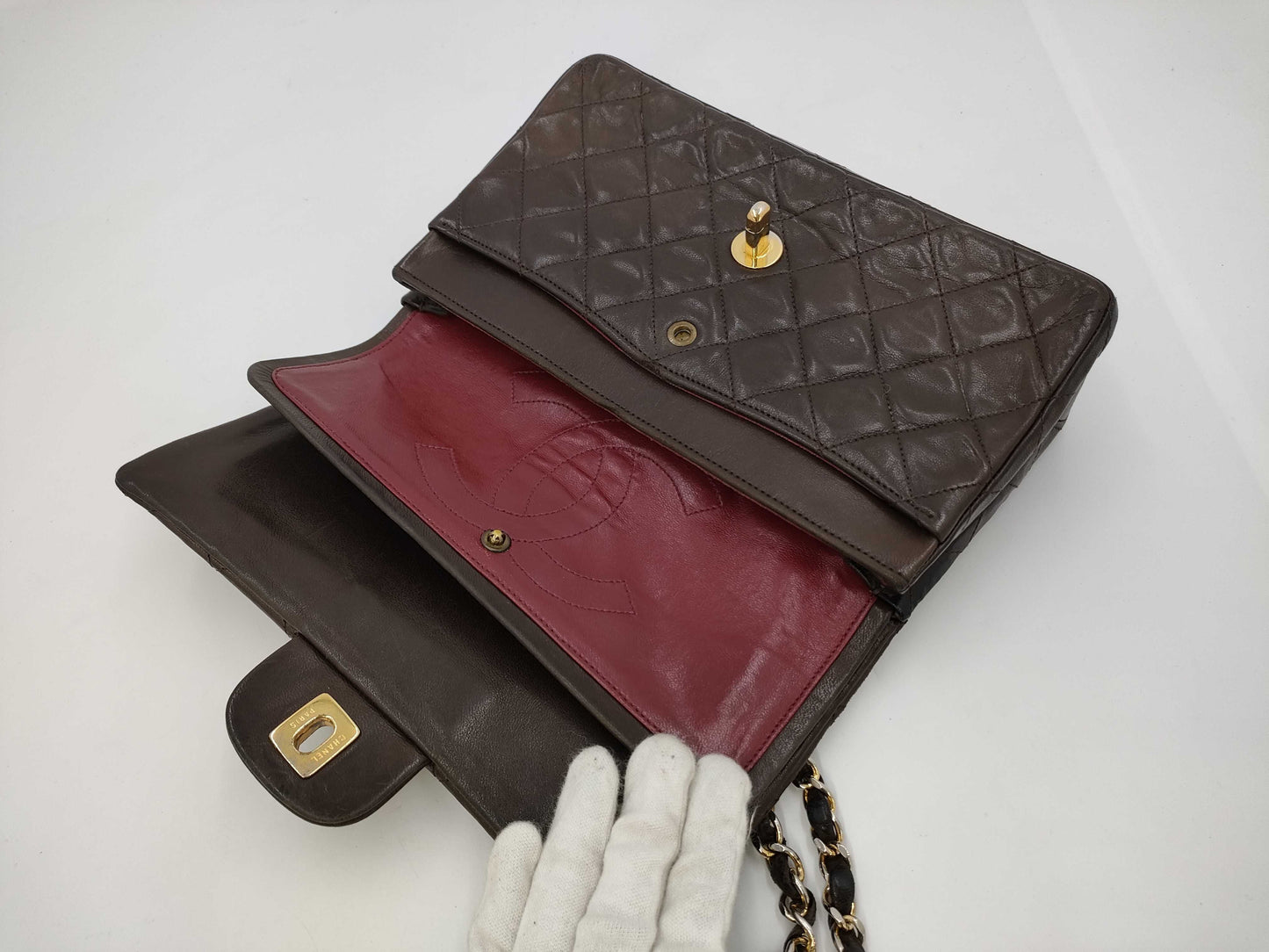 CHANEL CHANEL Matelasse Brown Double Flap Chain Shoulder Lambskin Shoulder Bag