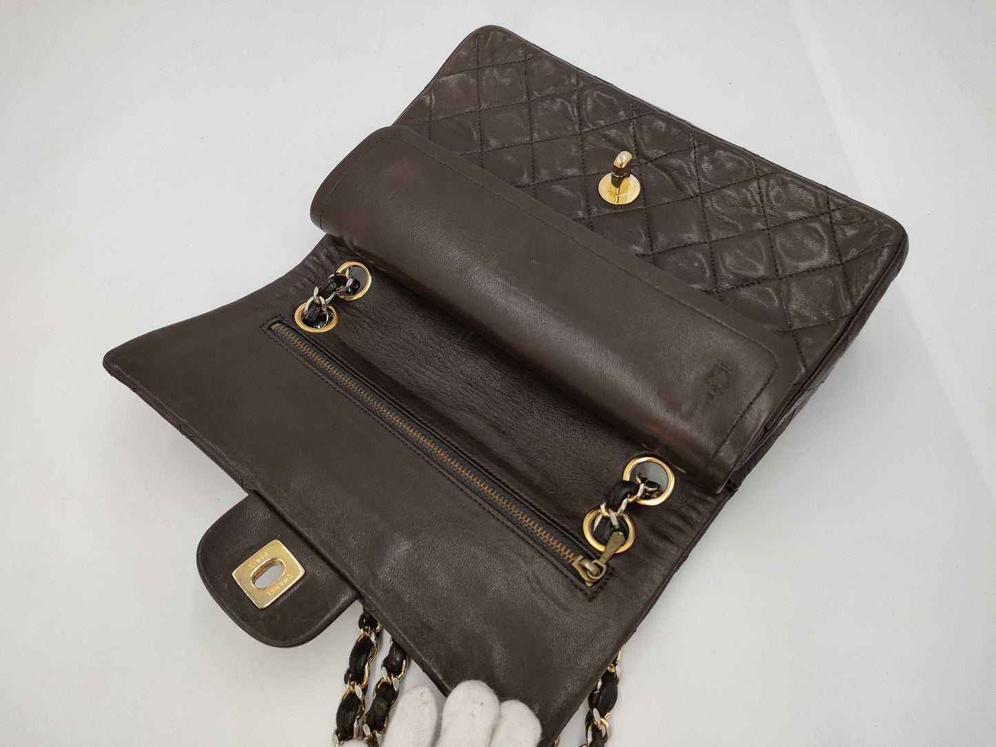 CHANEL CHANEL Matelasse Brown Double Flap Chain Shoulder Lambskin Shoulder Bag
