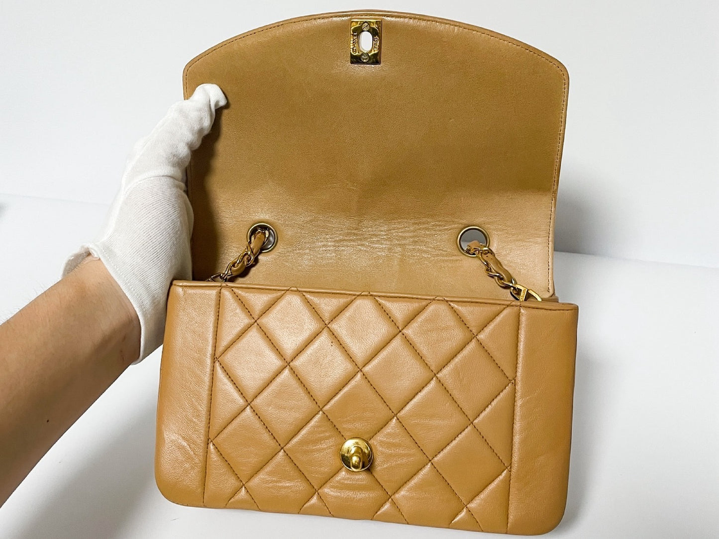 CHANEL Diana Pink Beige Lambskin Matelasse Shoulder Bag with Seal