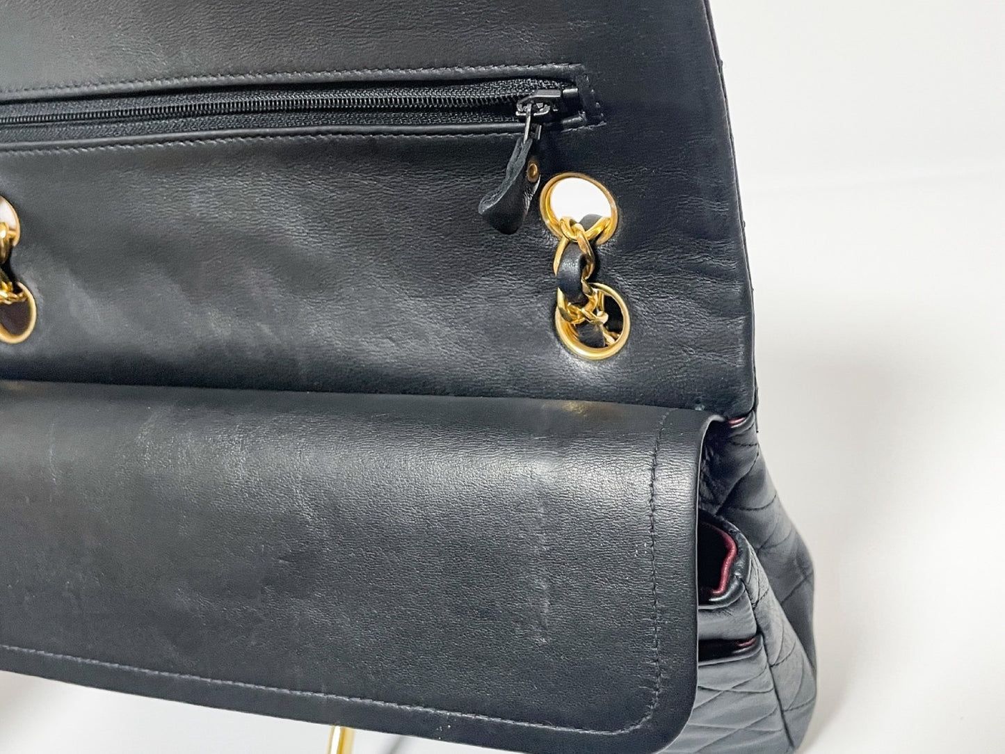 CHANEL Double Flap Matelasse Black Lambskin Shoulder Bag with Seal