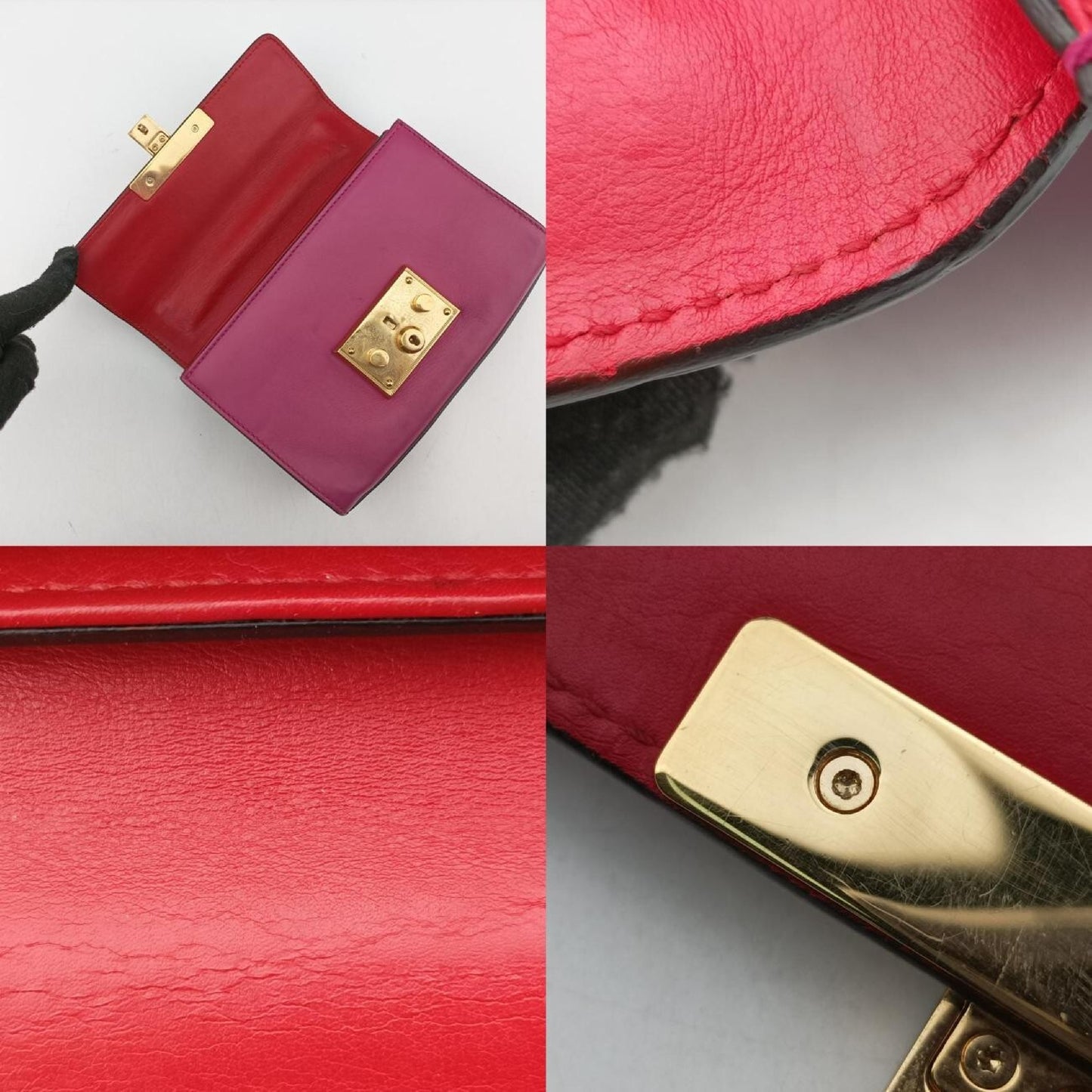 GUCCI Padlock Red x Rose Leather Shoulder Bag 409487 F019246107