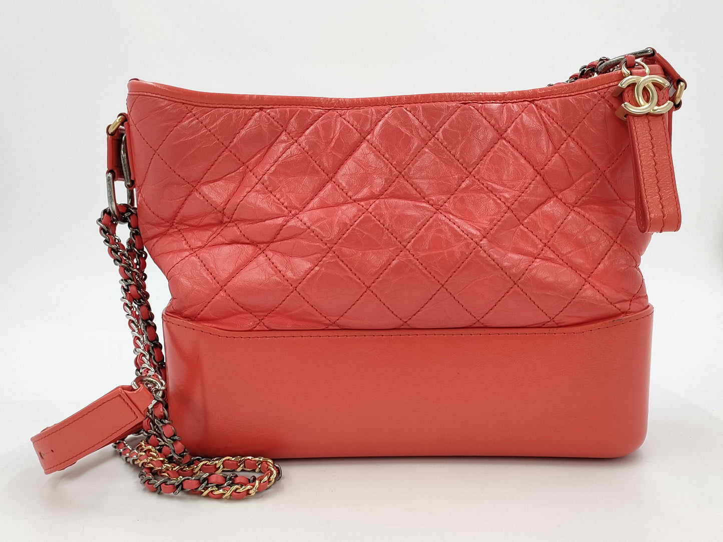 CHANEL Cabriel Chain Shoulder Bag in Orange Leather