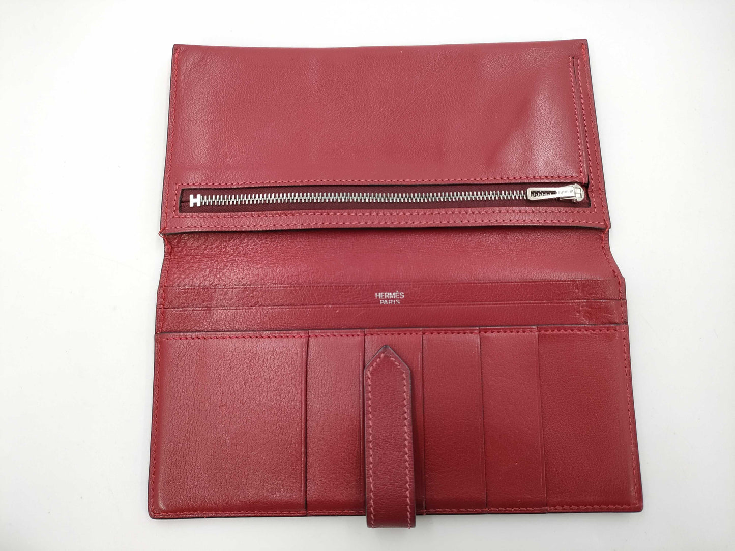 HERMES Bearn Soufflet □H Red Wallet