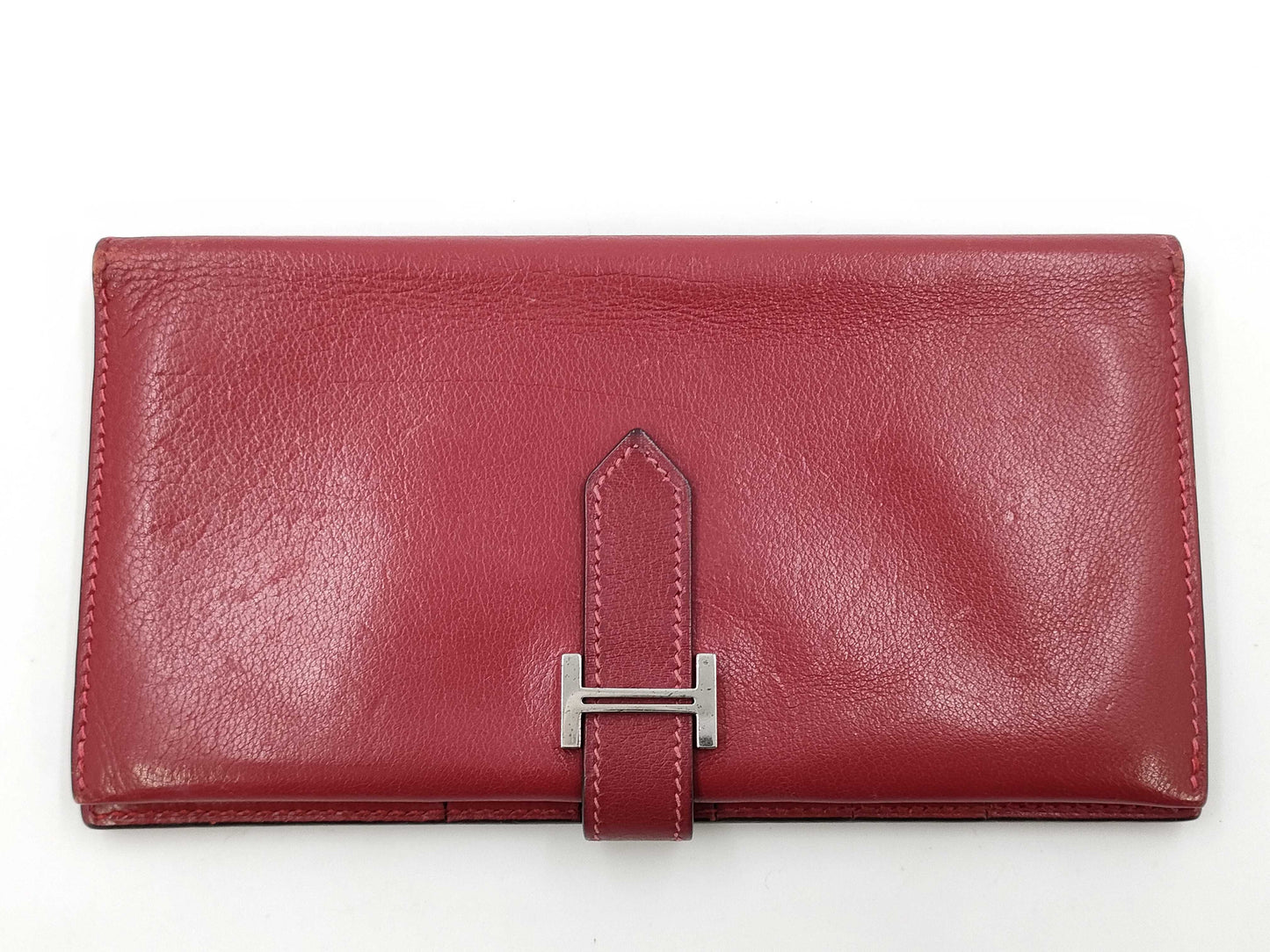 HERMES Bearn Soufflet □H Red Wallet