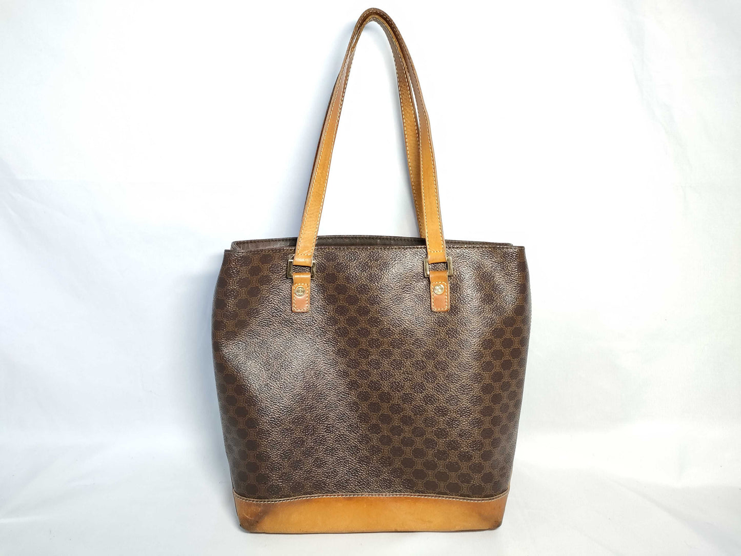 CELINE Macadam PVC and Leather Tote Bag, Brown