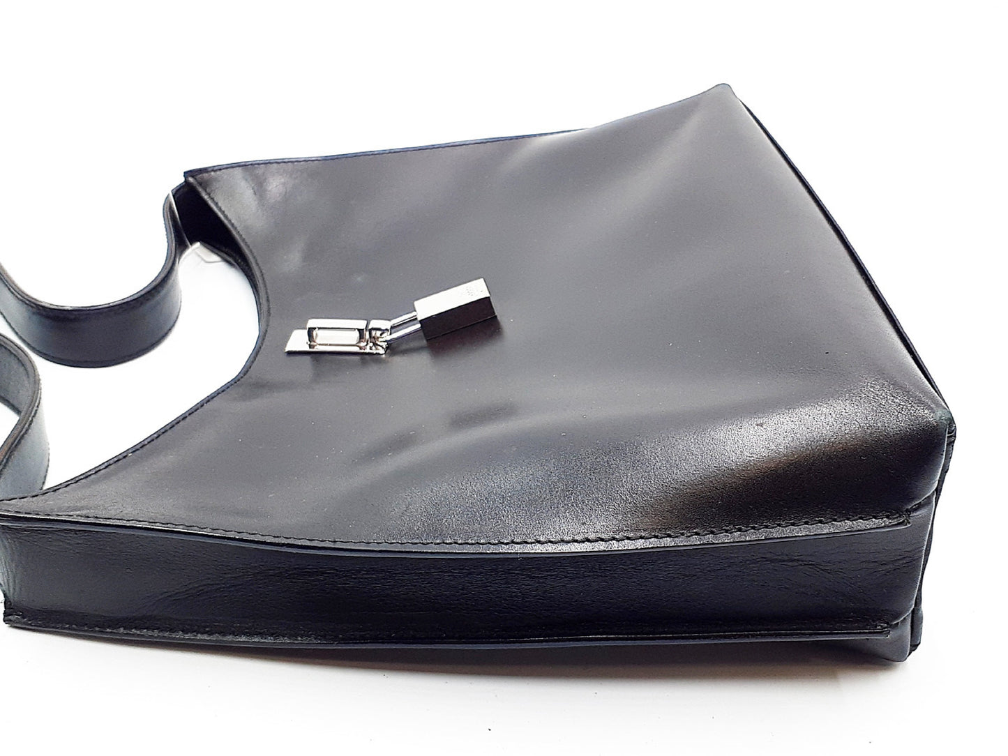 GUCCI Leather Hand Shoulder Bag, Black with Silver Hardware, 001 3124