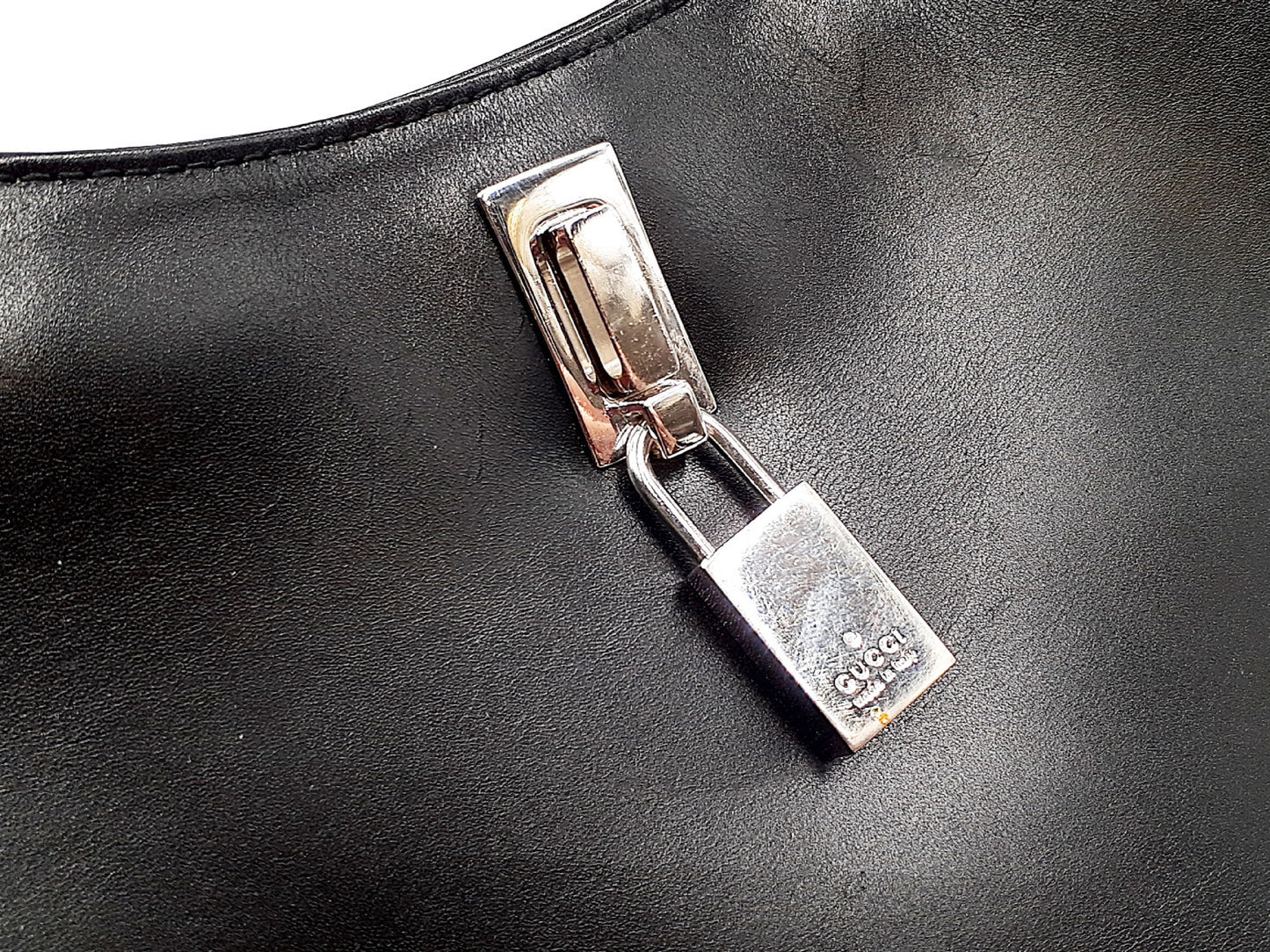GUCCI Leather Hand Shoulder Bag, Black with Silver Hardware, 001 3124