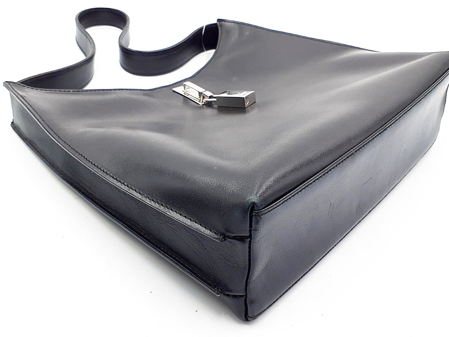 GUCCI Leather Hand Shoulder Bag, Black with Silver Hardware, 001 3124