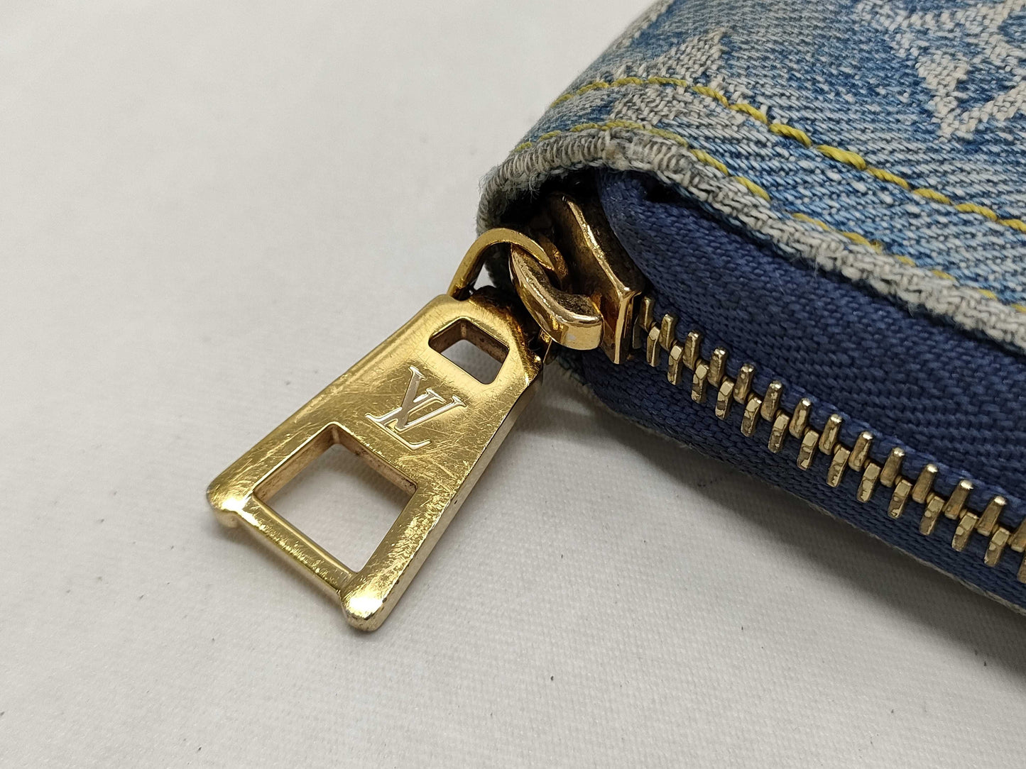 LOUIS VUITTON Monogram Denim Zippy Wallet, Blue, Round Zipper, Long Wallet