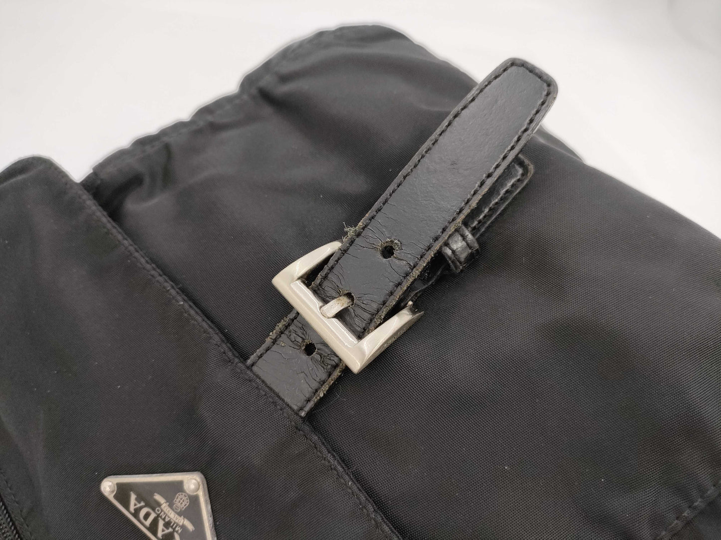 PRADA Prada Triangle Plaque Logo Black Nylon and Leather Shoulder Bag