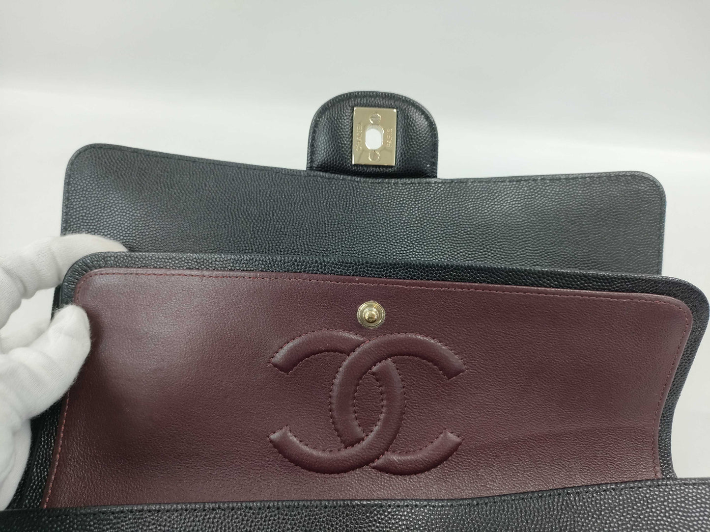CHANEL Caviar Skin V-Stitch Shoulder Bag