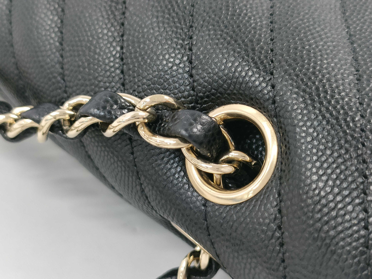 CHANEL Caviar Skin V-Stitch Shoulder Bag