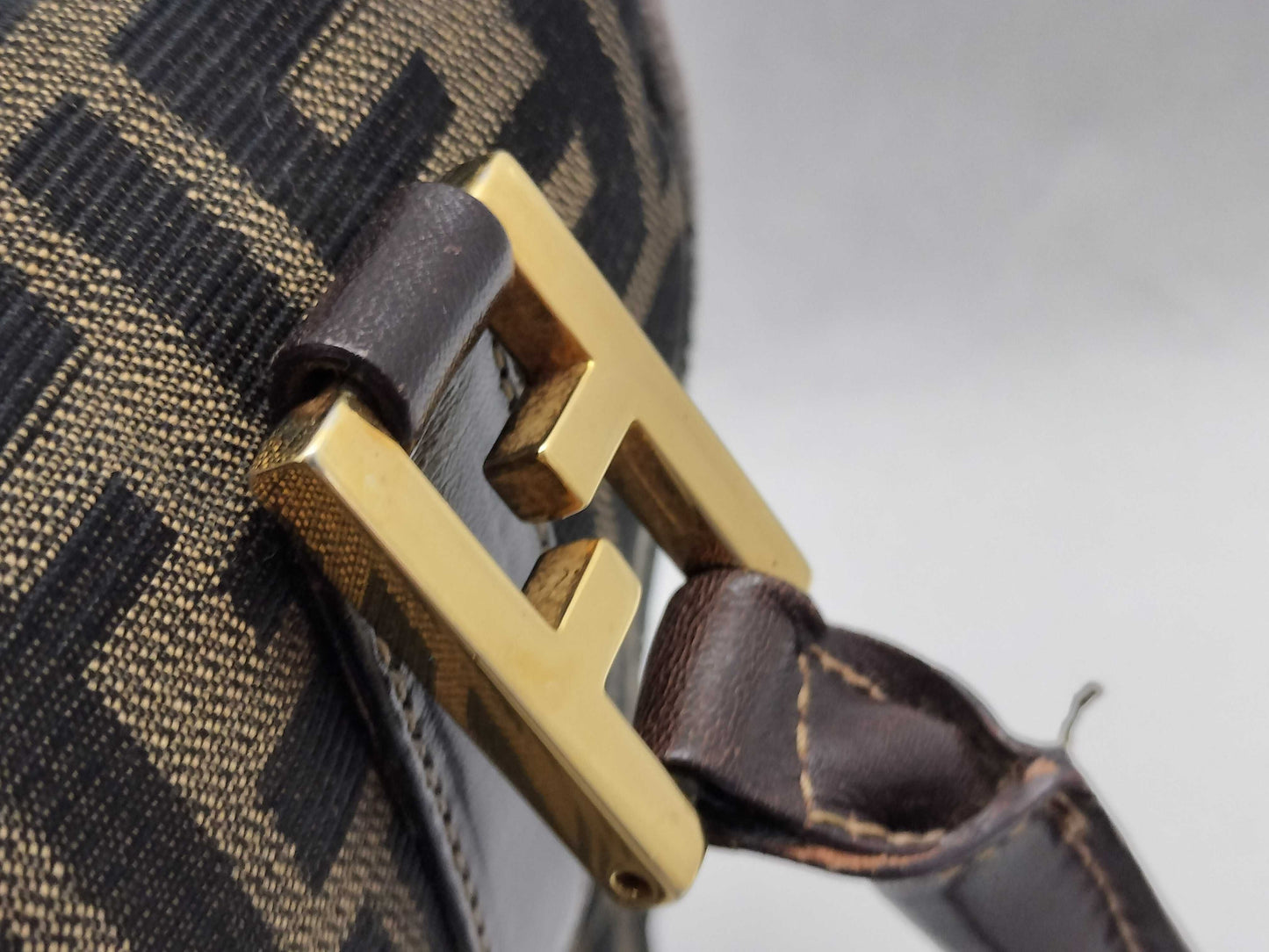 FENDI Zucca Canvas 2-Way Handbag Khaki x Black