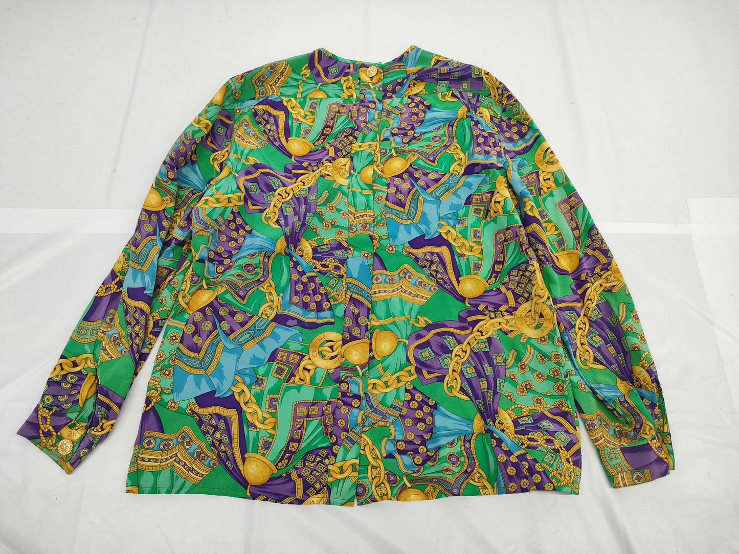 CELINE Triomphe Print Blouse with Metal Buttons, Cut and Sewn Dress