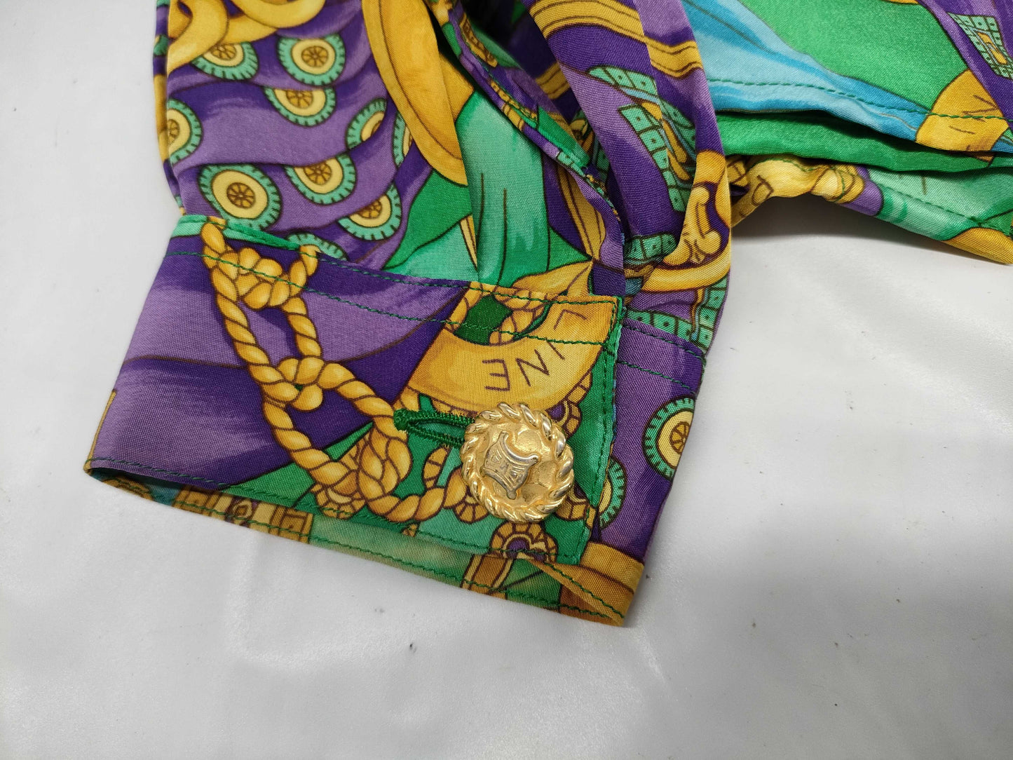 CELINE Triomphe Print Blouse with Metal Buttons, Cut and Sewn Dress