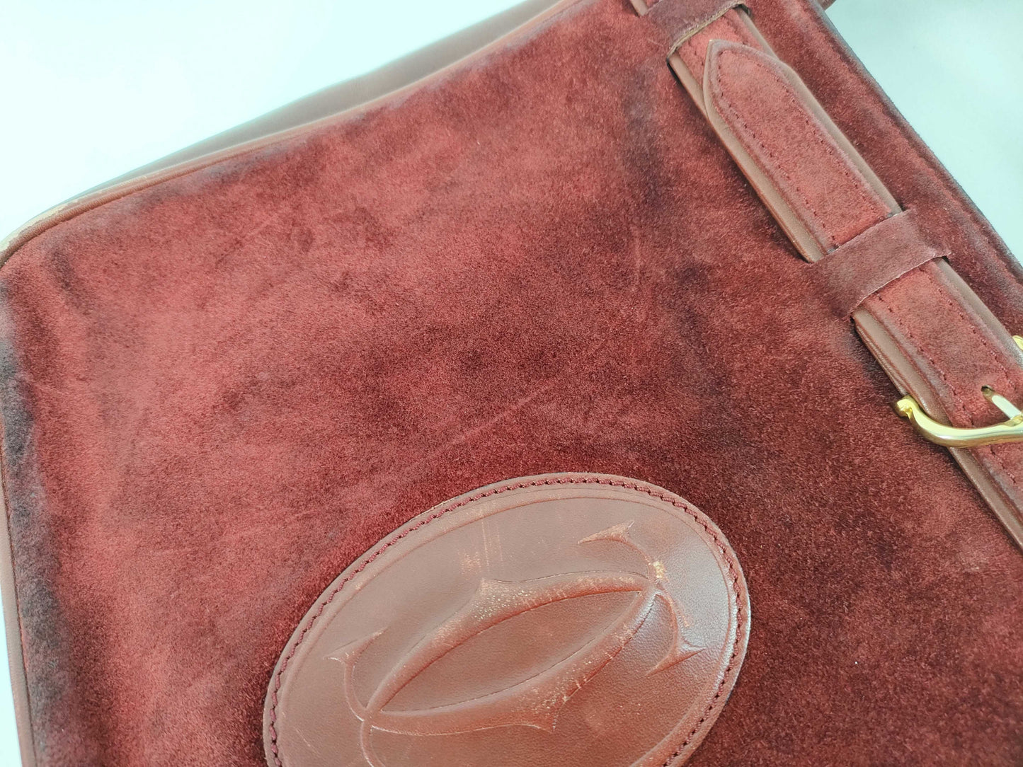 Cartier Must Cartier Shoulder Bag Suede Leather Bordeaux Shoulder Bag