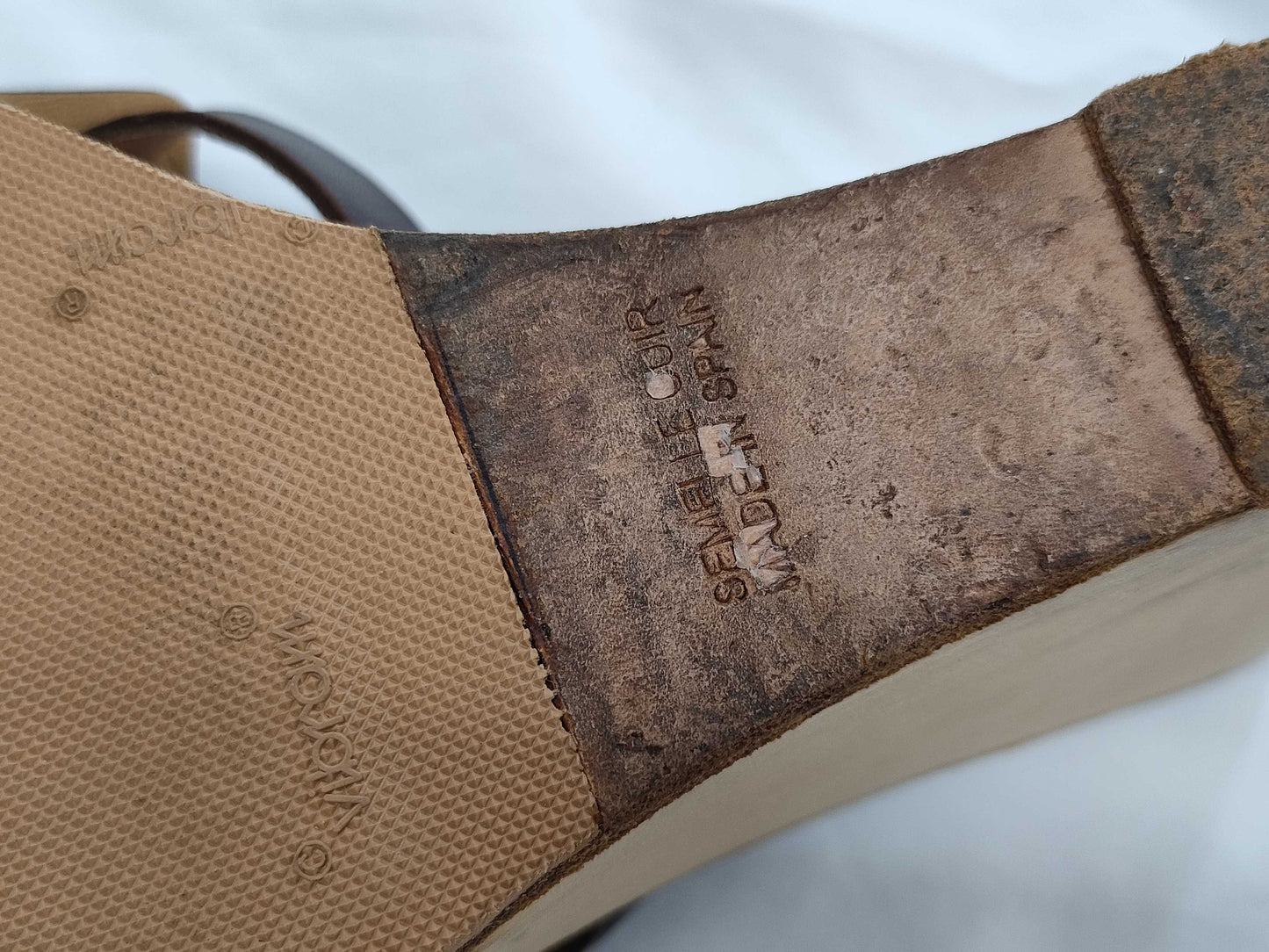 HERMES H Leather Sandals with Wood Sole, Size 22