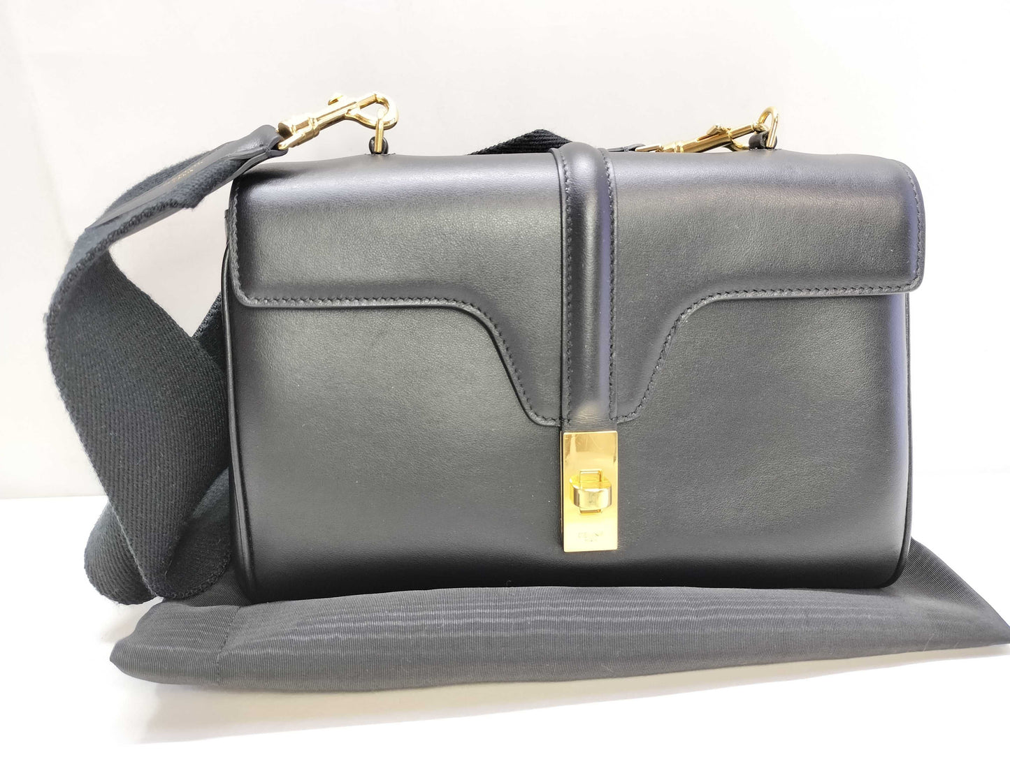 CELINE Teen Soft 16 Seize Shoulder Bag in Black. Includes dust bag and shoulder strap.