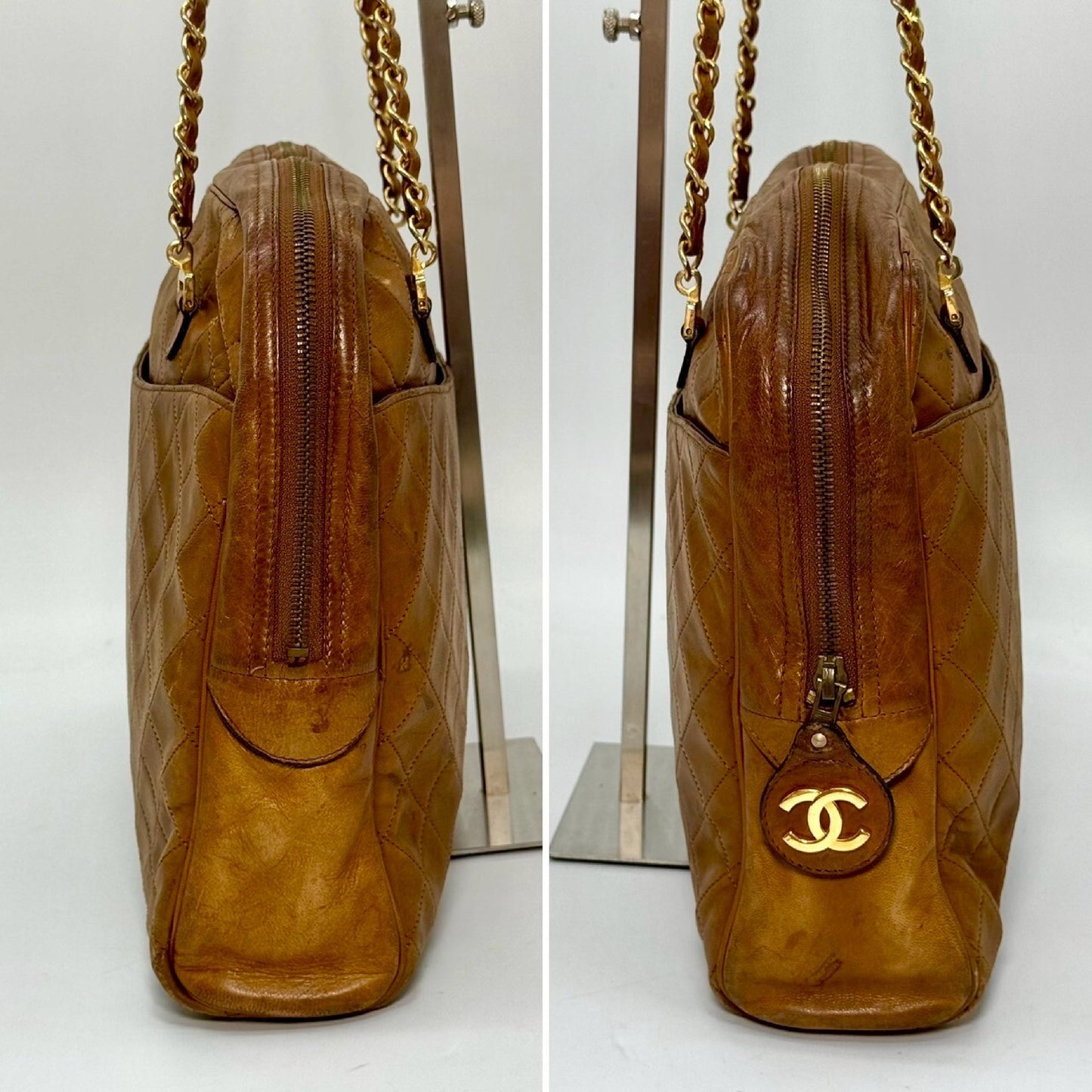 CHANEL Matelasse Chain Tote Bag Brown