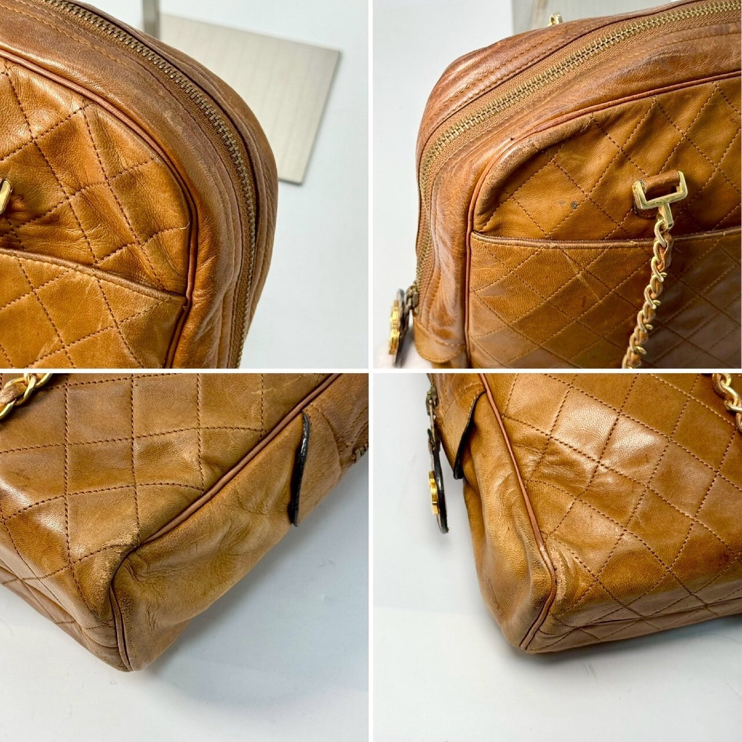 CHANEL Matelasse Chain Tote Bag Brown