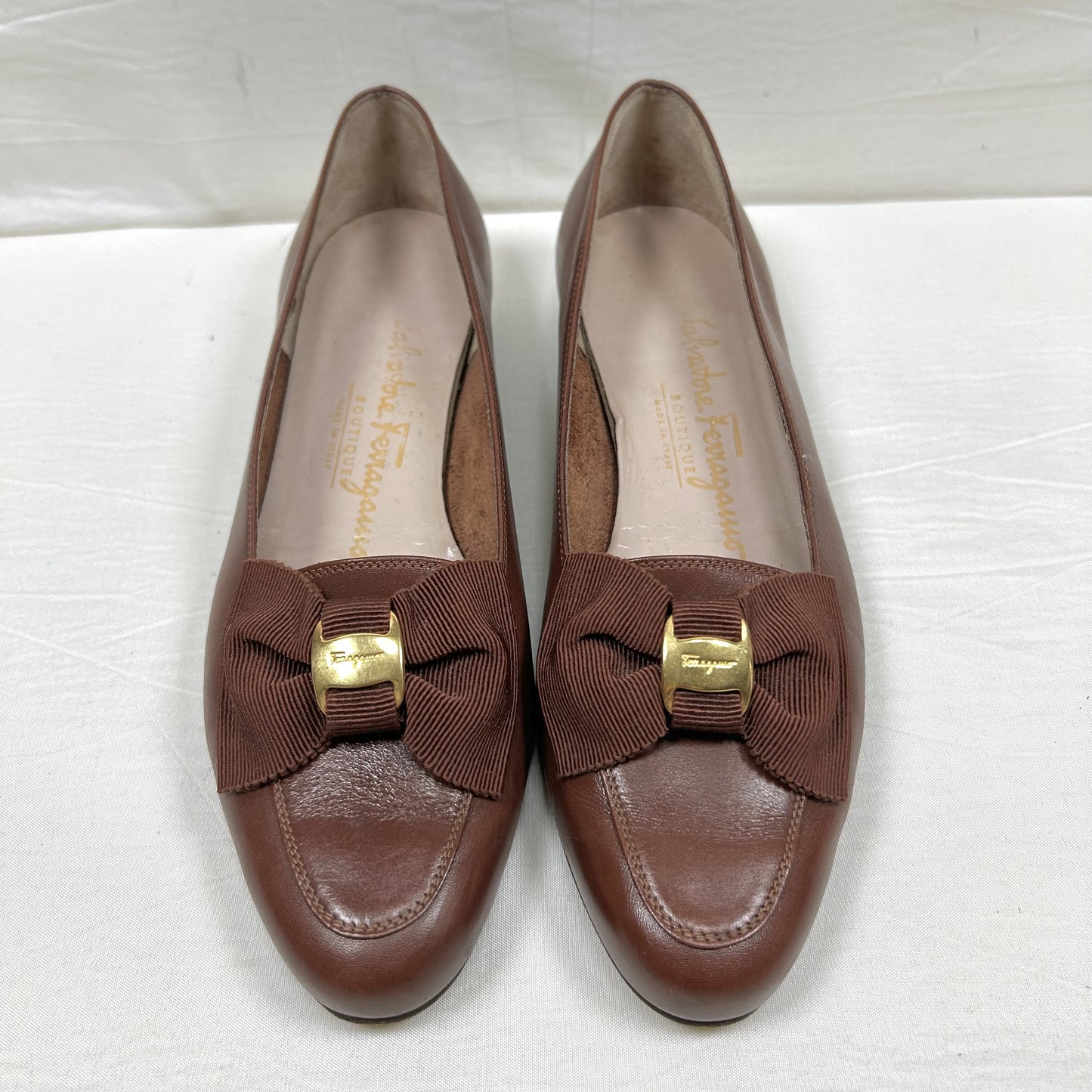 Salvatore Ferragamo Salvatore Ferragamo Flat Pumps 5/C Leather Brown Ribbon Pumps