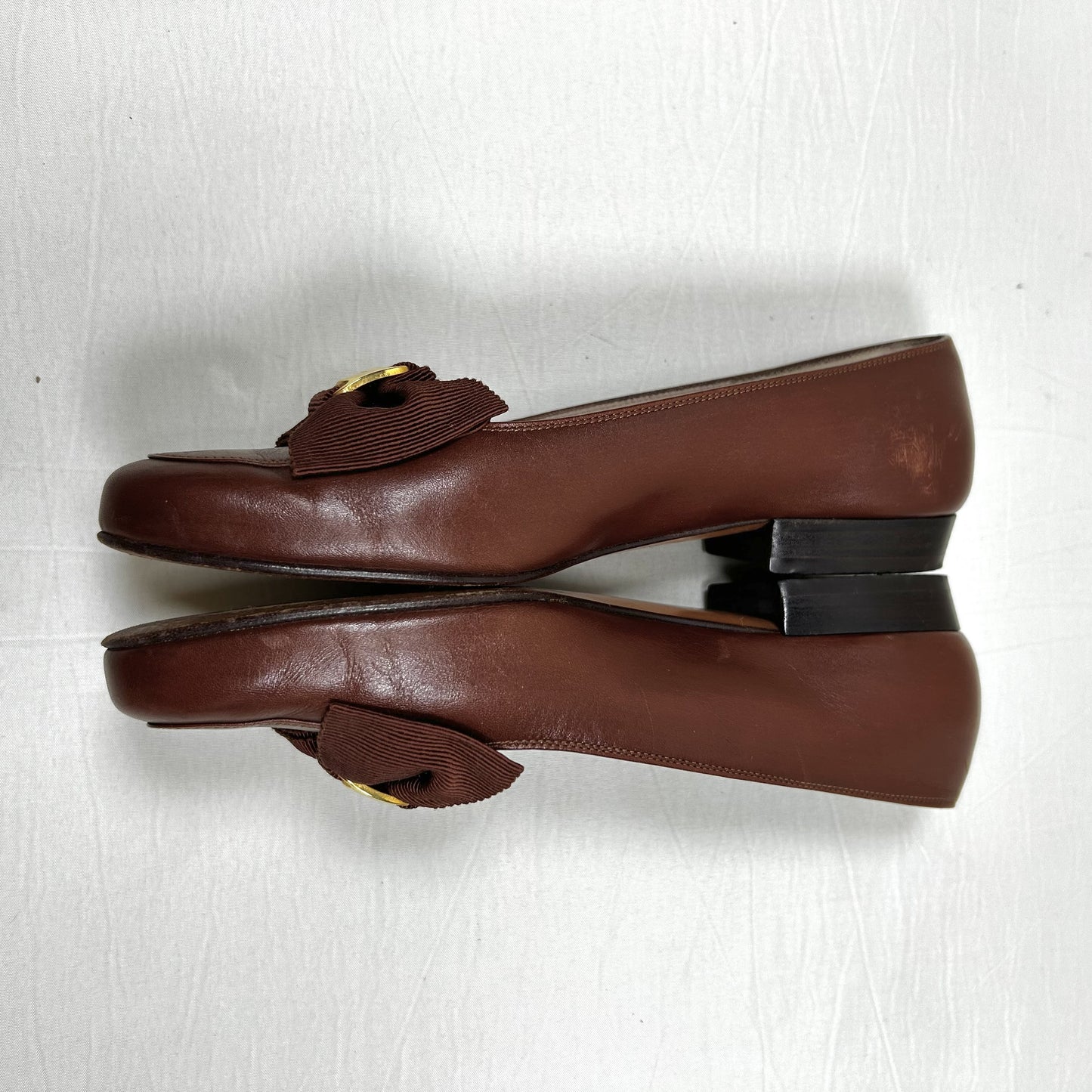 Salvatore Ferragamo Salvatore Ferragamo Flat Pumps 5/C Leather Brown Ribbon Pumps