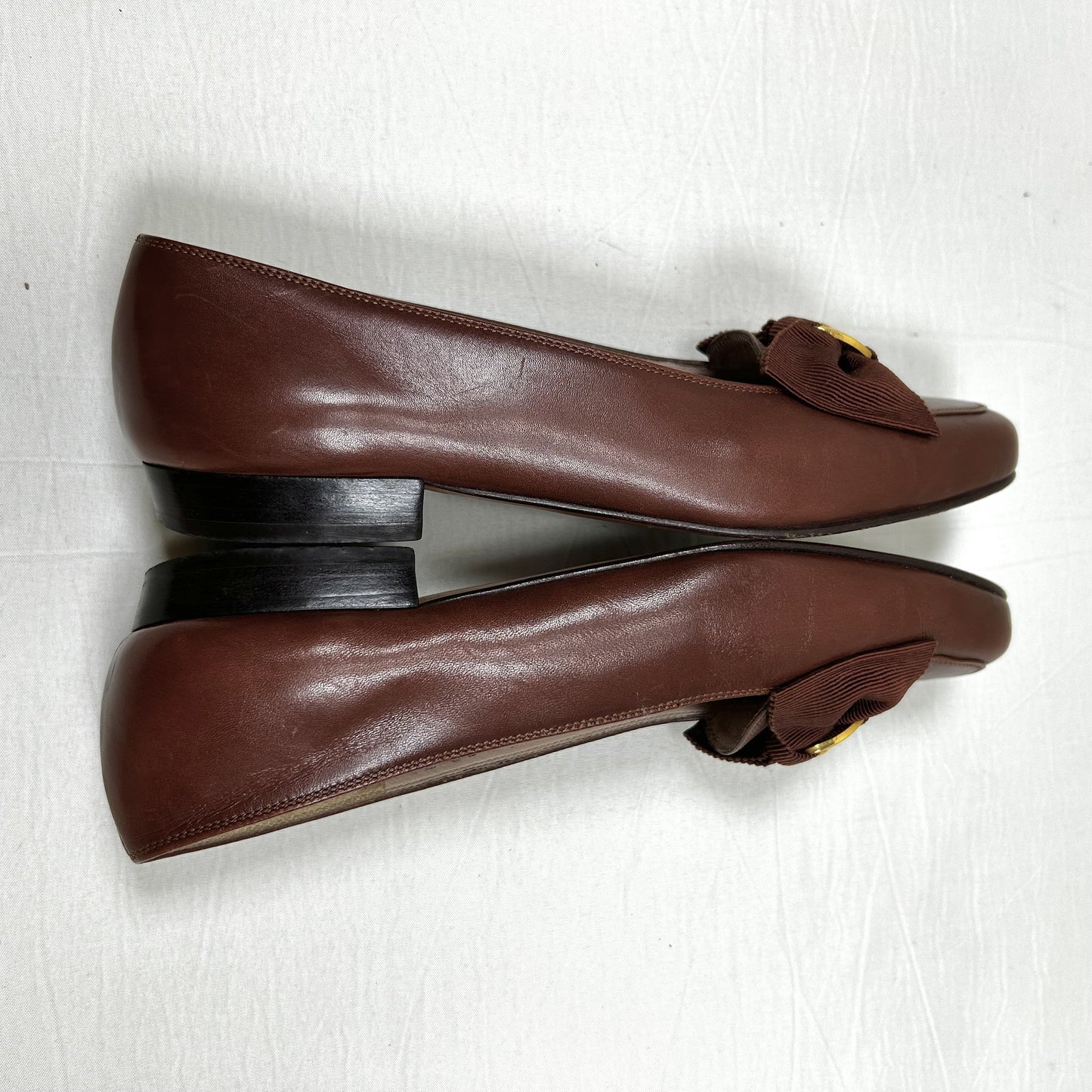 Salvatore Ferragamo Salvatore Ferragamo Flat Pumps 5/C Leather Brown Ribbon Pumps
