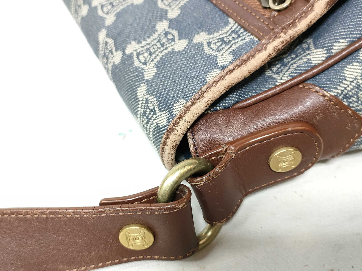 CELINE Paris Macadam Shoulder Bag Denim Shoulder Bag