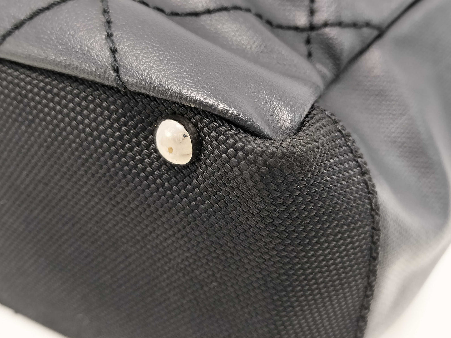 CHANEL Paris Biarritz Tote PM Coated Canvas Black with Silver Hardware A34208 Tote Bag