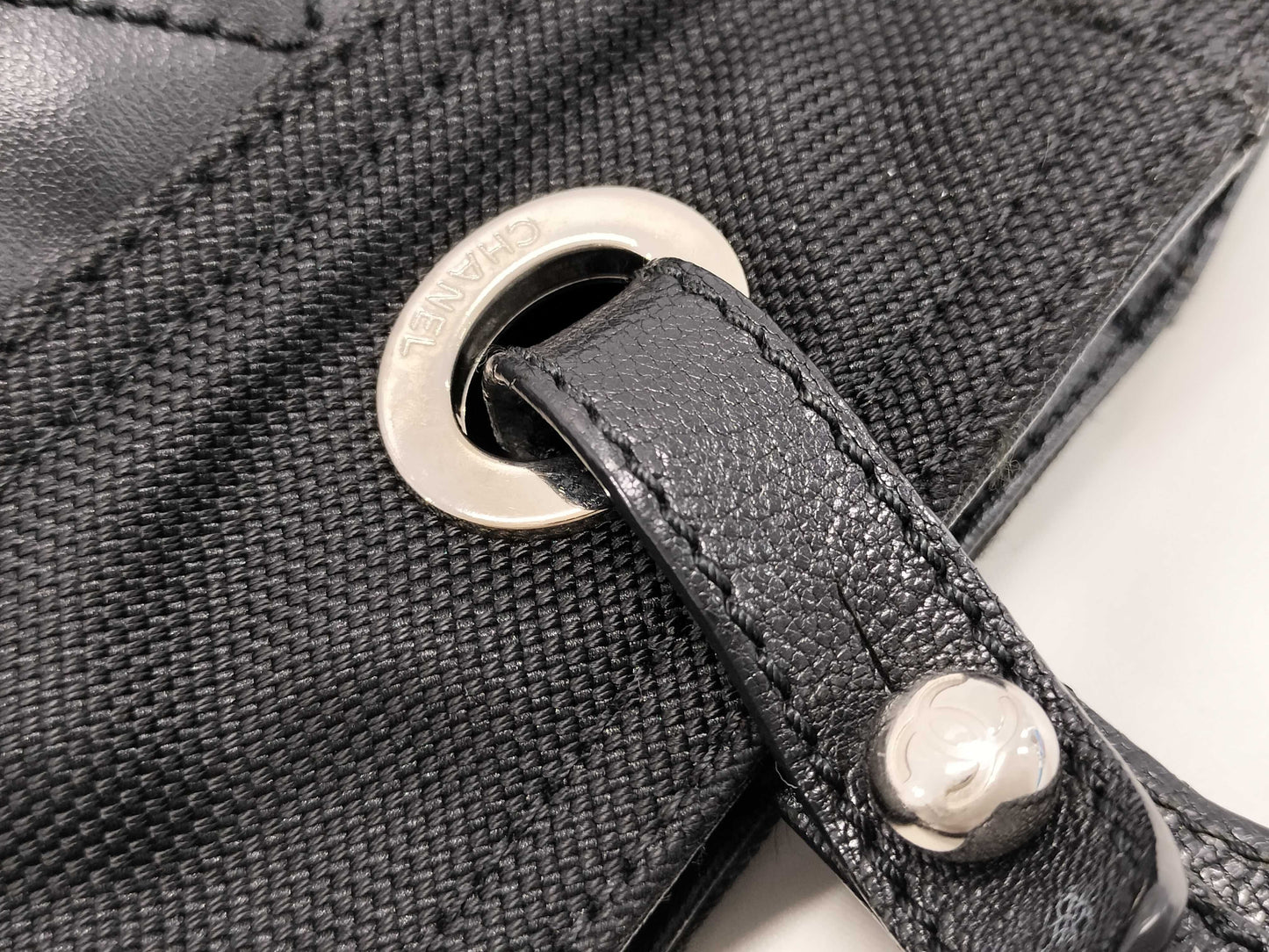 CHANEL Paris Biarritz Tote PM Coated Canvas Black with Silver Hardware A34208 Tote Bag