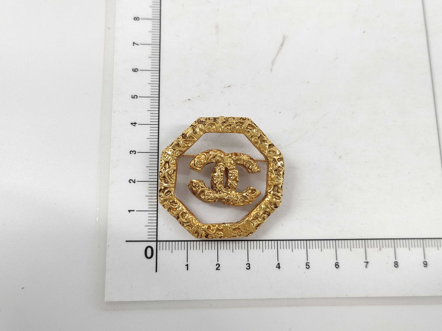 CHANEL Lava Coco Clear Octagon Brooch with Comments